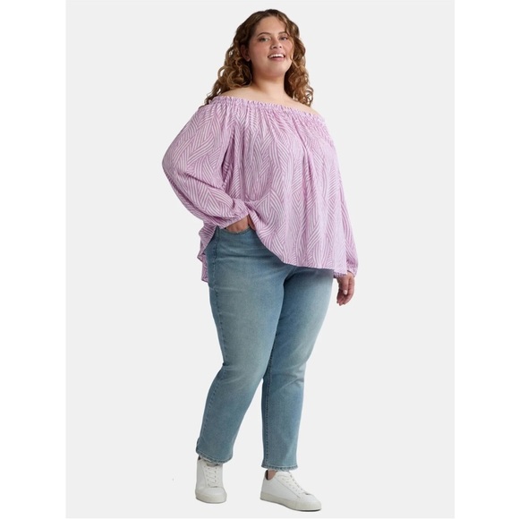 Terra & Sky Women's Plus Size Off The Shoulder Blouse with Long Sleeves, Size 1X - Picture 2 of 5